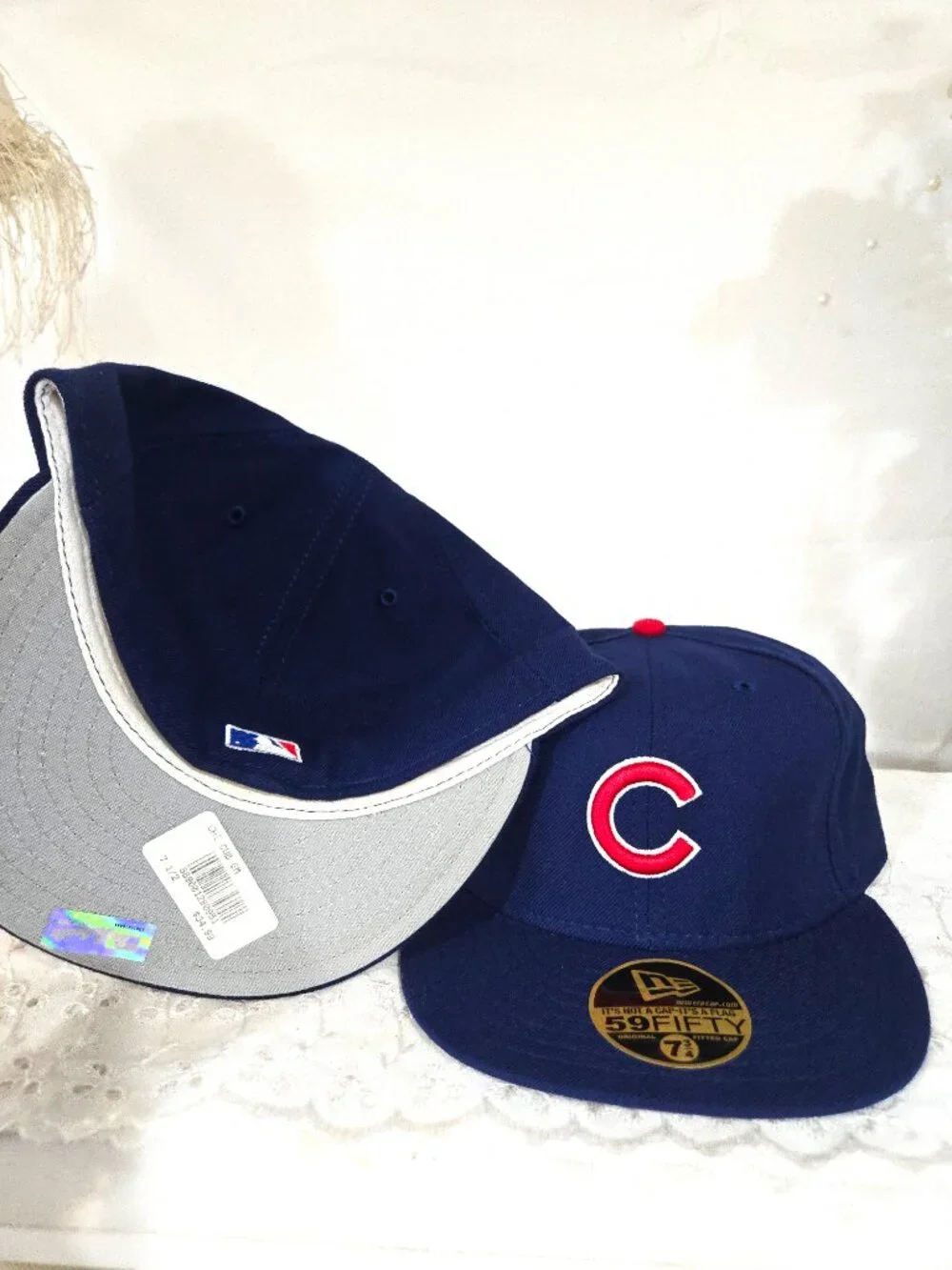 Vintage Chicago Cubs NewEra Fitted Hat Classic Grey Underbrim 7 1/2 7-3/4